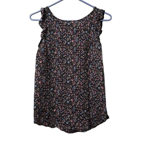 LOFT Women Sleeveless Blouse Size Small Paisley Ruffles Lightweight Beach Summer - Picture 2 of 8